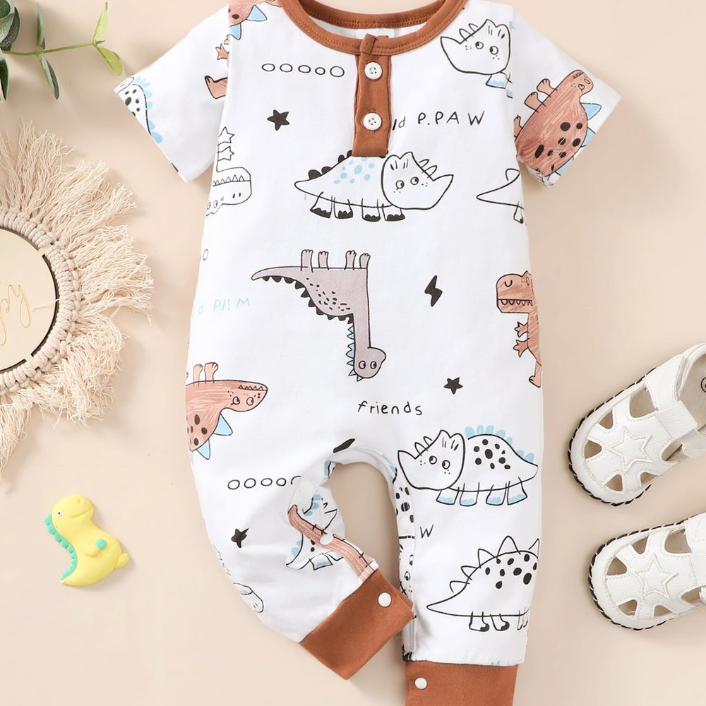 Baby Dinosaur Print Short Sleeve Jumpsuit